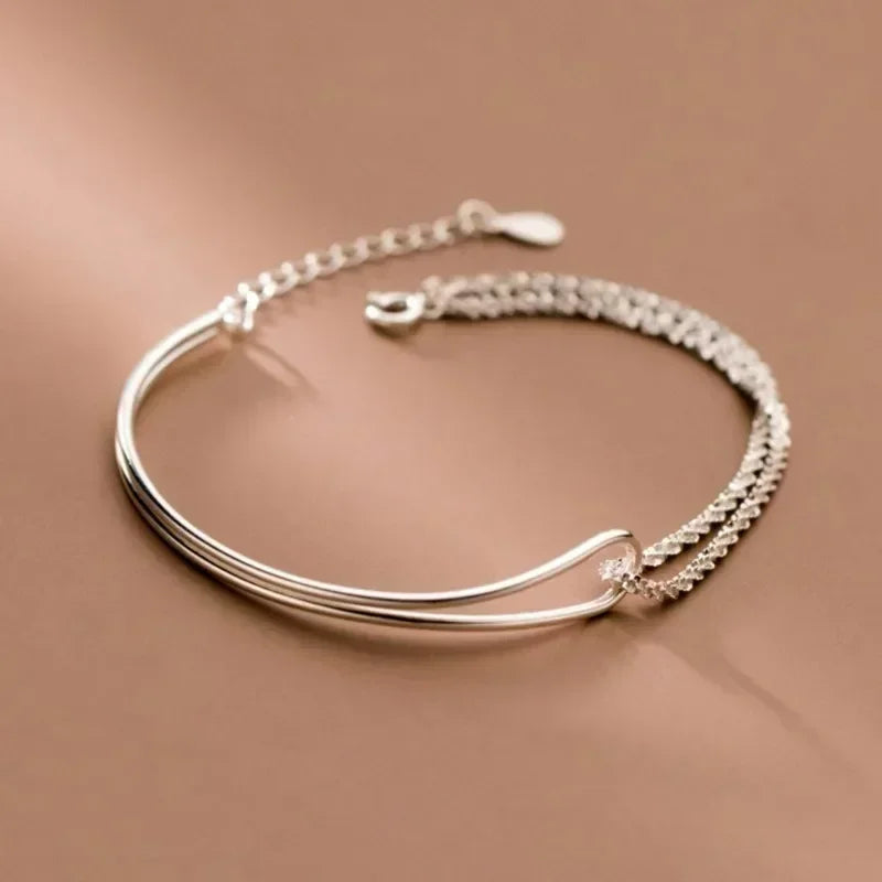 Bracelet Femme Élégant Minimaliste - Design Géométrique Double Couche Lignes Nouées Chaîne