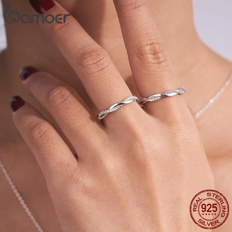 Bague Alliance Argent Sterling 925 Vigne Torsadée Zircone Cubique Femme