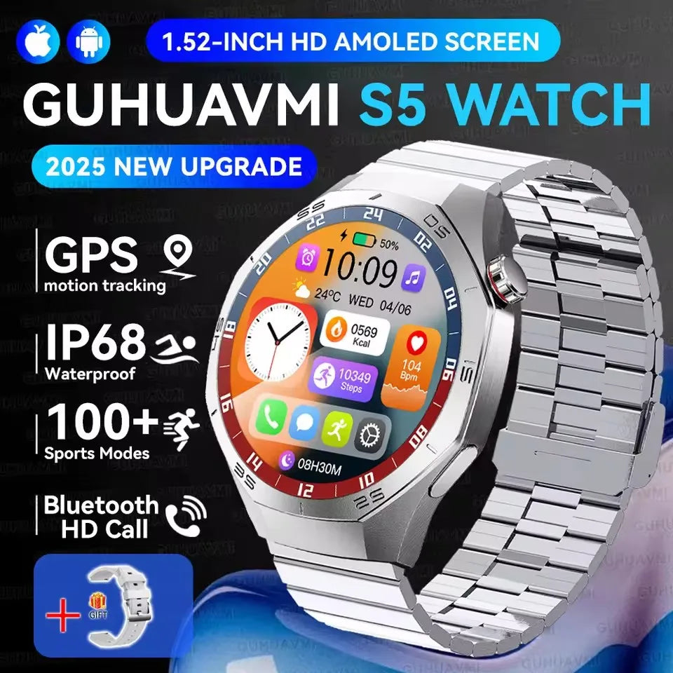 Montre Connectée Watch 5 Pro 2026 - GPS Écran AMOLED 1,52" Appels Bluetooth IP68