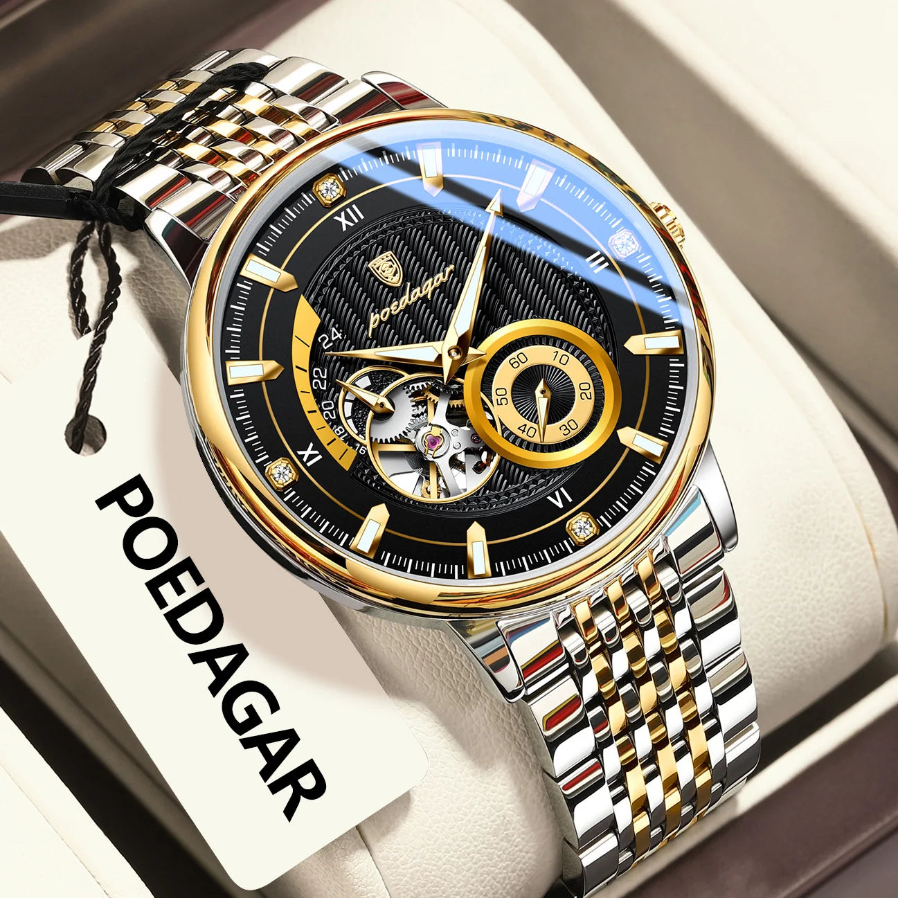 Montre Automatique Homme POEDAGAR Luxe - Tourbillon Squelette Verre Saphir