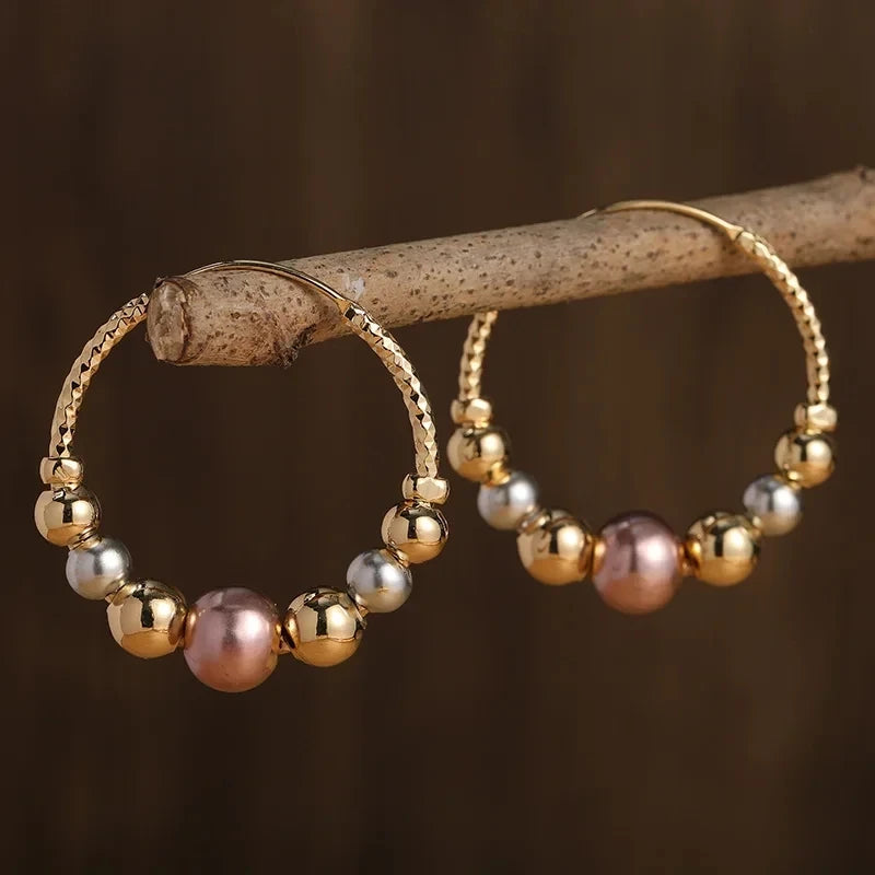 Boucles d'Oreilles Femmes Perles Dorées - Bijou Femme Élégant
