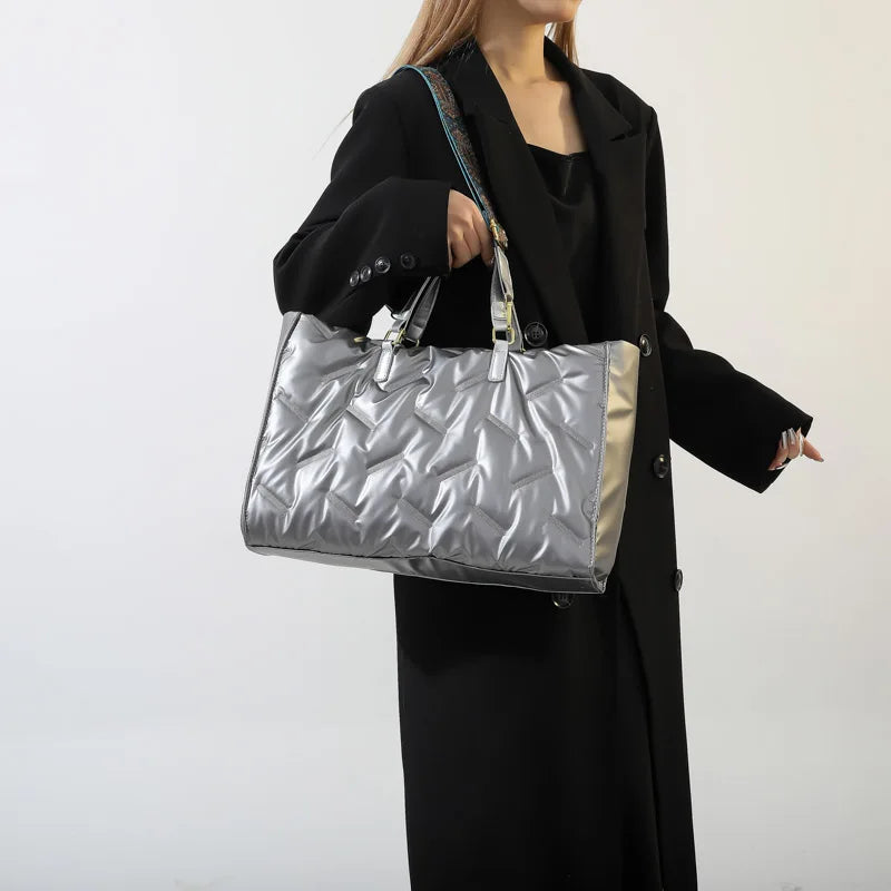 Sac à Main Femme Matelassé Nylon - Cabas Fourre-Tout Rembourré Hiver Designer