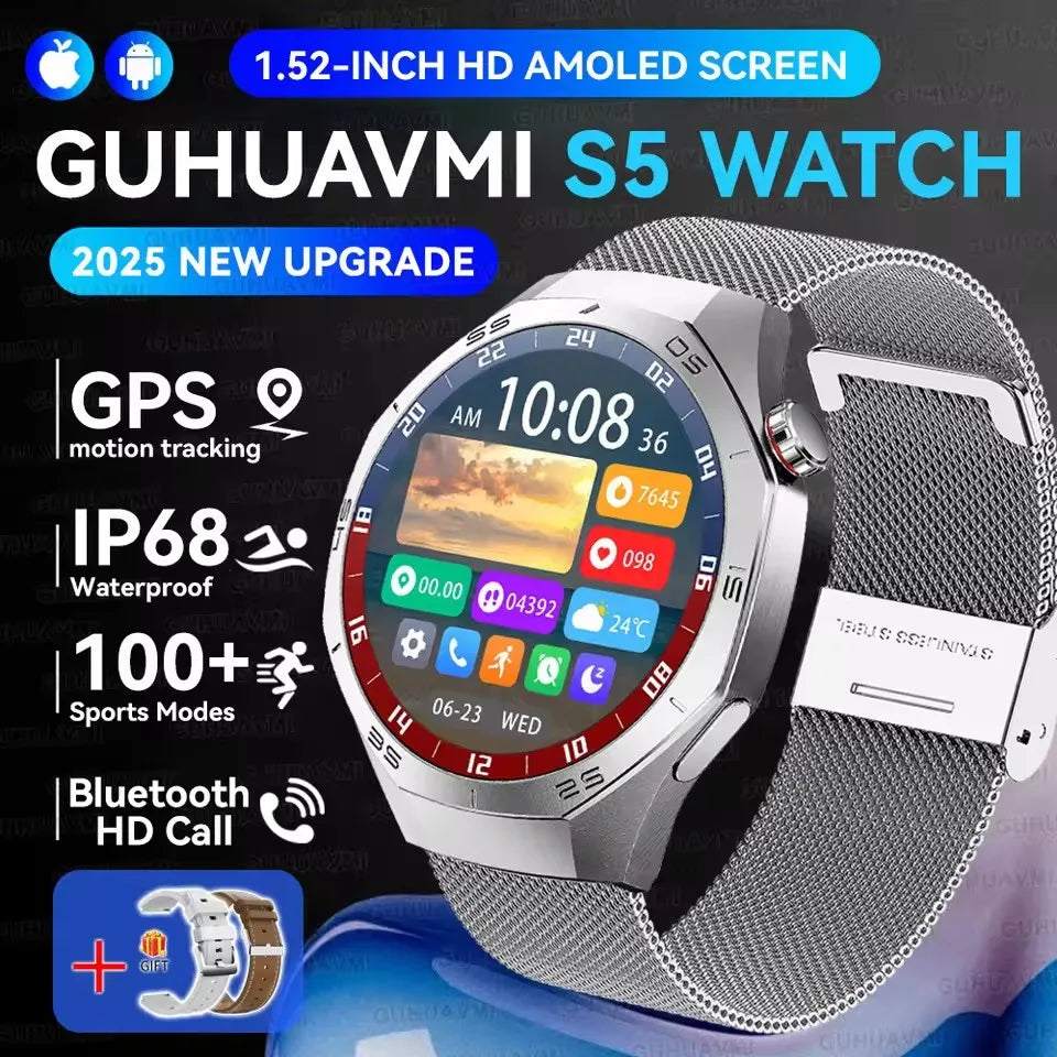 Montre Connectée Watch 5 Pro 2026 - GPS Écran AMOLED 1,52" Appels Bluetooth IP68