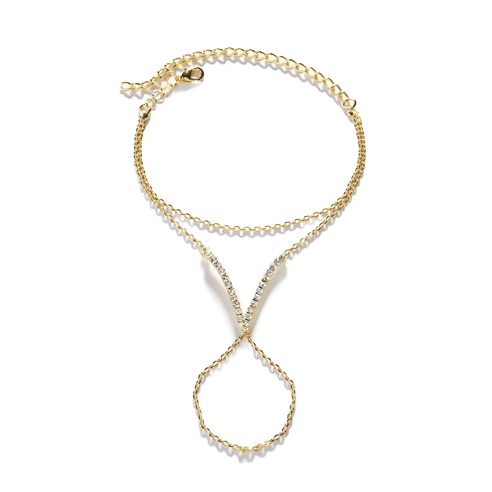 Bracelet Luxe Forme V Cristaux Femme - Accessoire Main Mariage Tendance