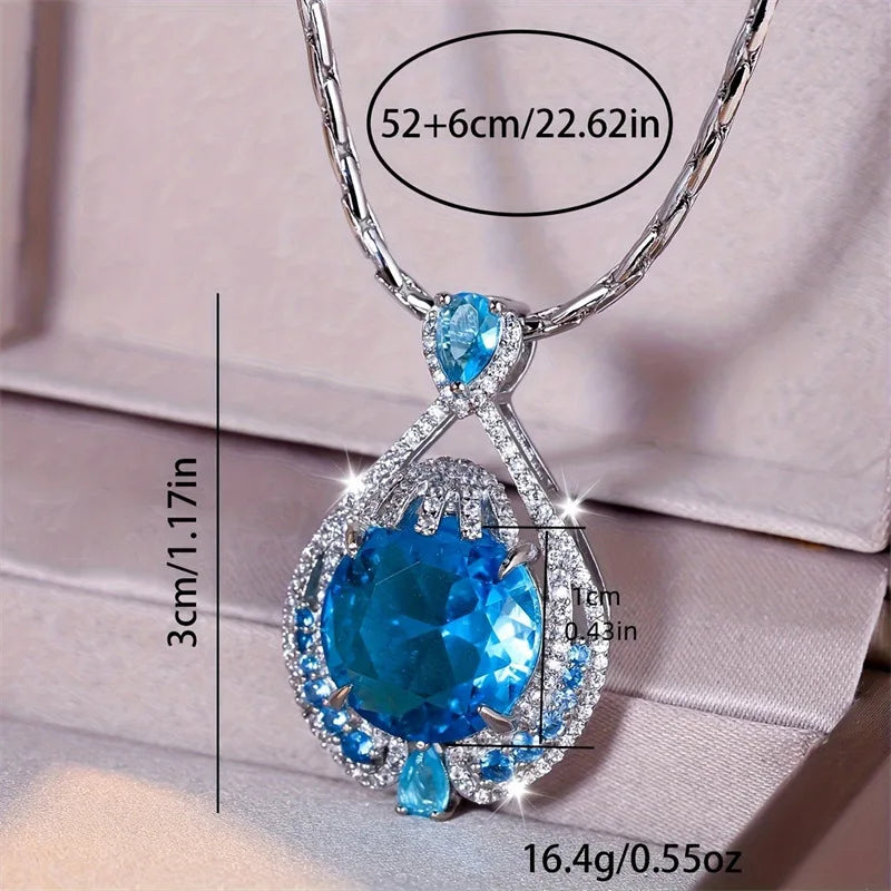 Collier Femme Pendentif Zircon Bleu - Taille Firework Premium