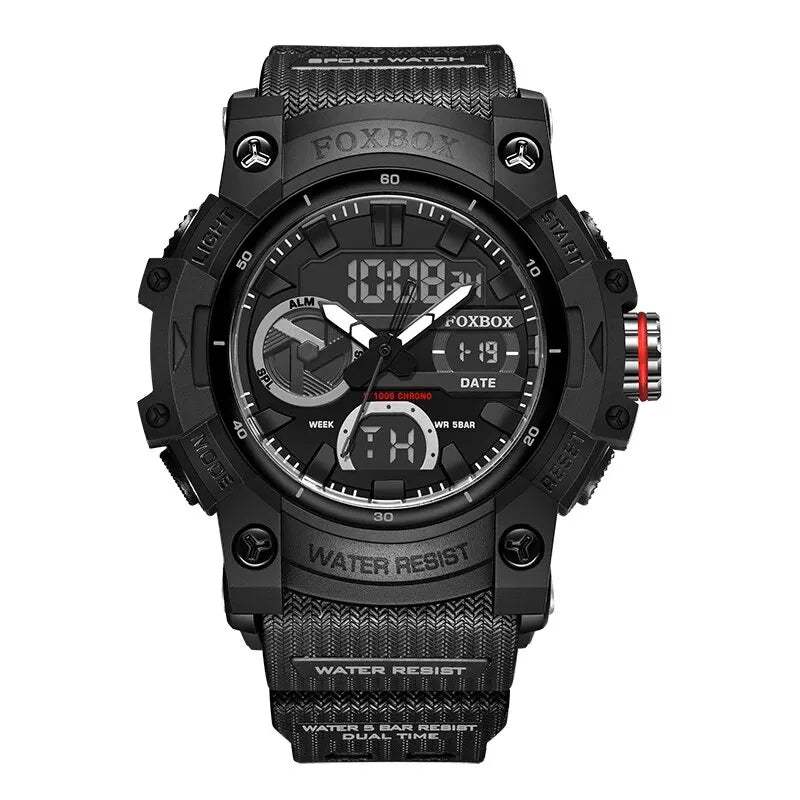 LIGE - Montre Homme FOXBOX Sport Militaire - Double Affichage Digital - Étanche 5 ATM - XXL 55mm