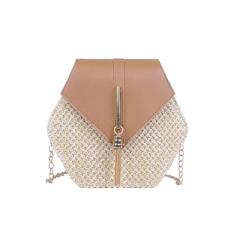 Sac à Main Hexagonal Paille Rotin - Sac Plage Bohème Tissé Main Chaîne Été