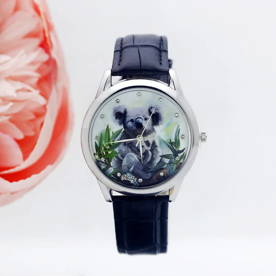 SHSBY - Montre Femme - Bracelet Cuir - Motif Fleur Élégant - Cadeau Idéal