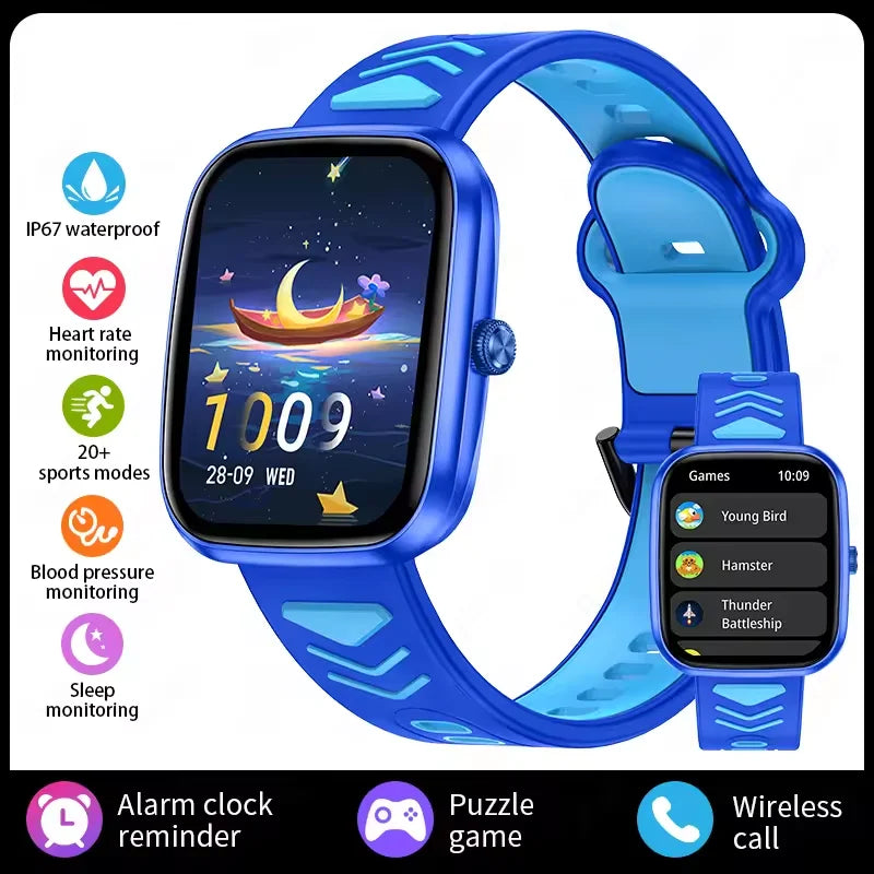 MOONBIFFY - Montre Enfant connectée 1.75" HD Tactile - Jeux - Musique - Appels Bluetooth 5.2 - Android iOS