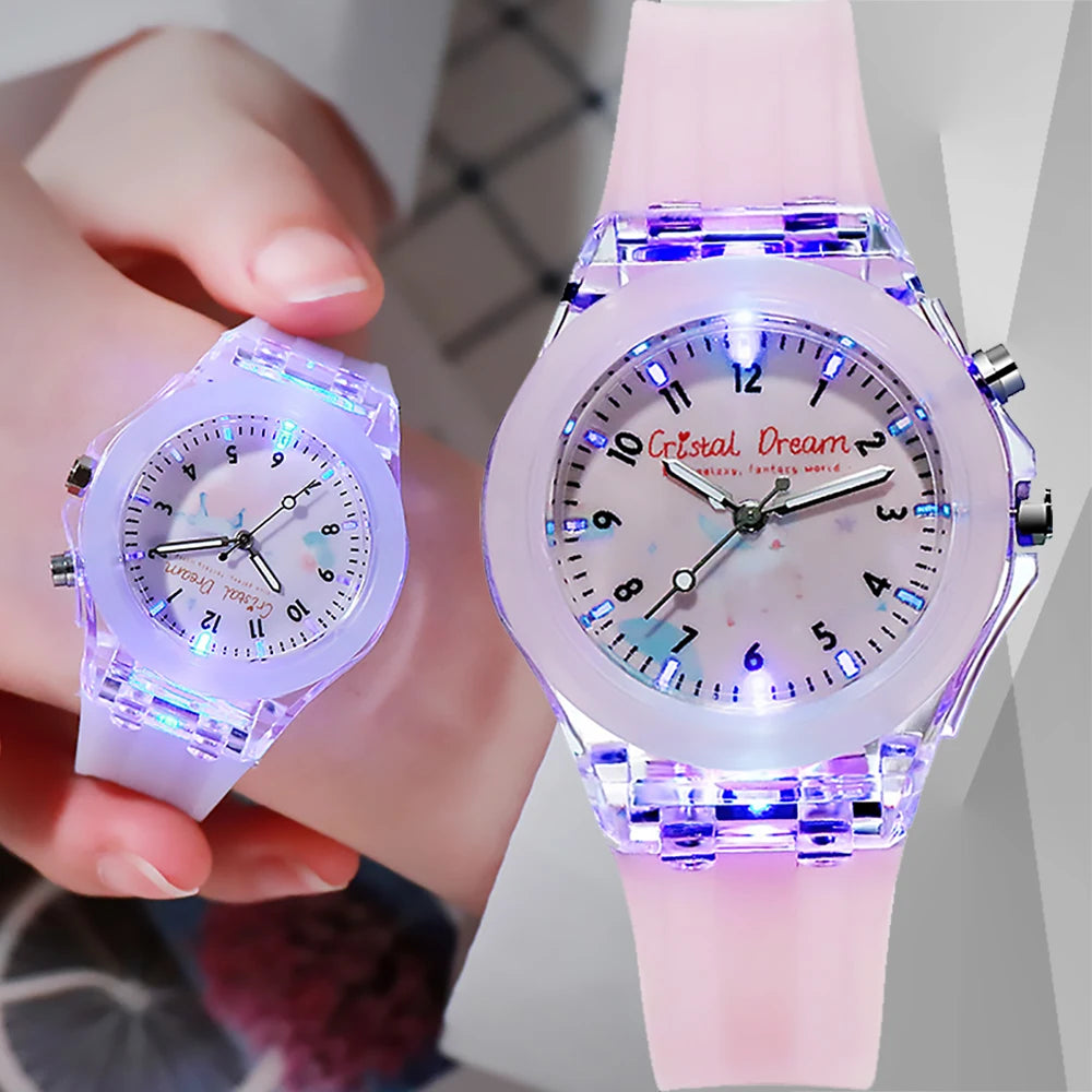 MOONBIFFY - Montre Enfant Sport Transparente - Effet Flash Lumineux - Bracelet Silicone - Chiffres Arabes