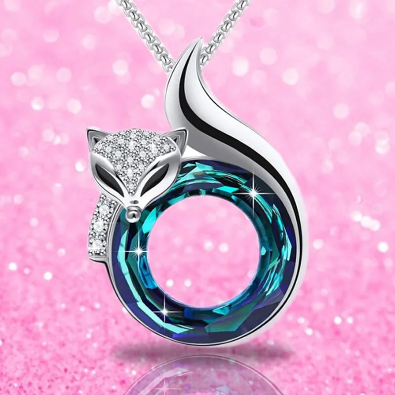 Collier Femme Pendentif Renard Cristal - Bijou Vintage Cœur Indie