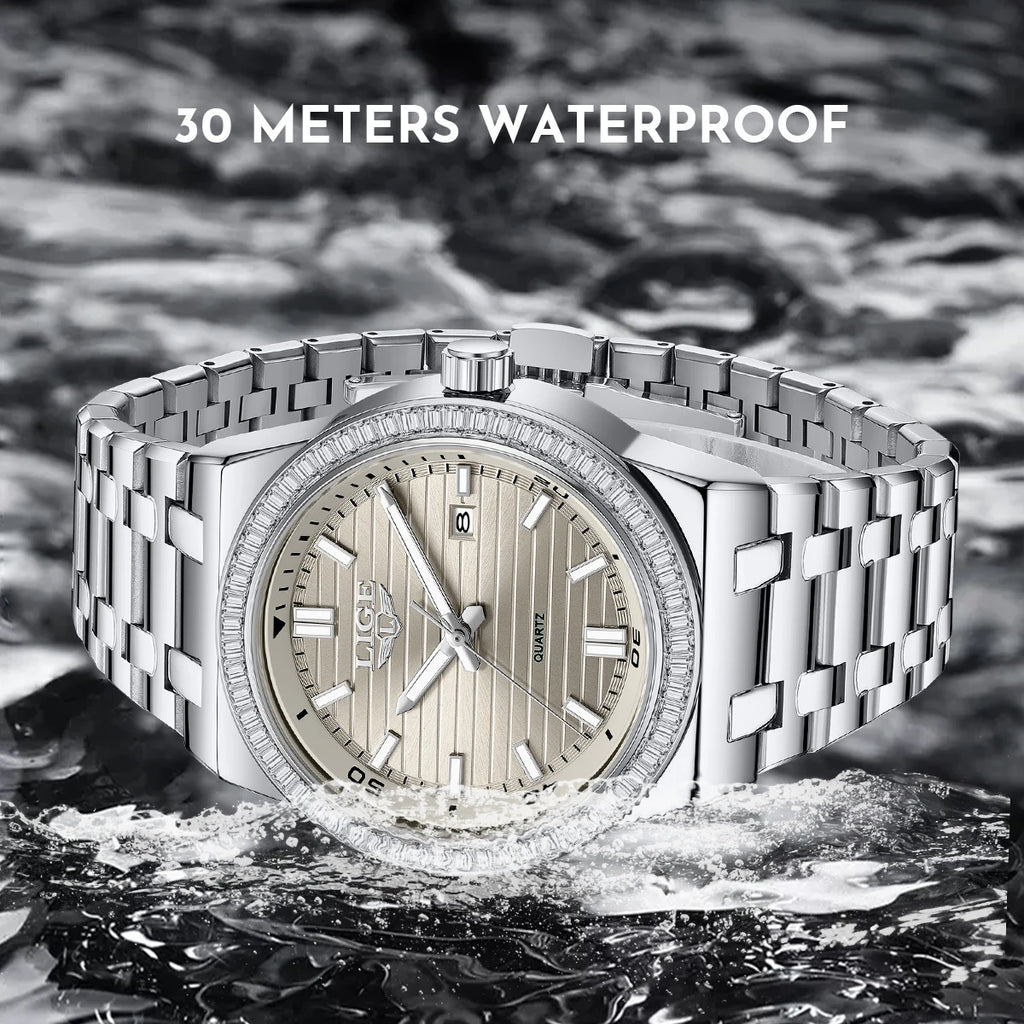 Montre Homme LIGE 2026 Simple Élégante - Acier Inoxydable Calendrier Lumineux