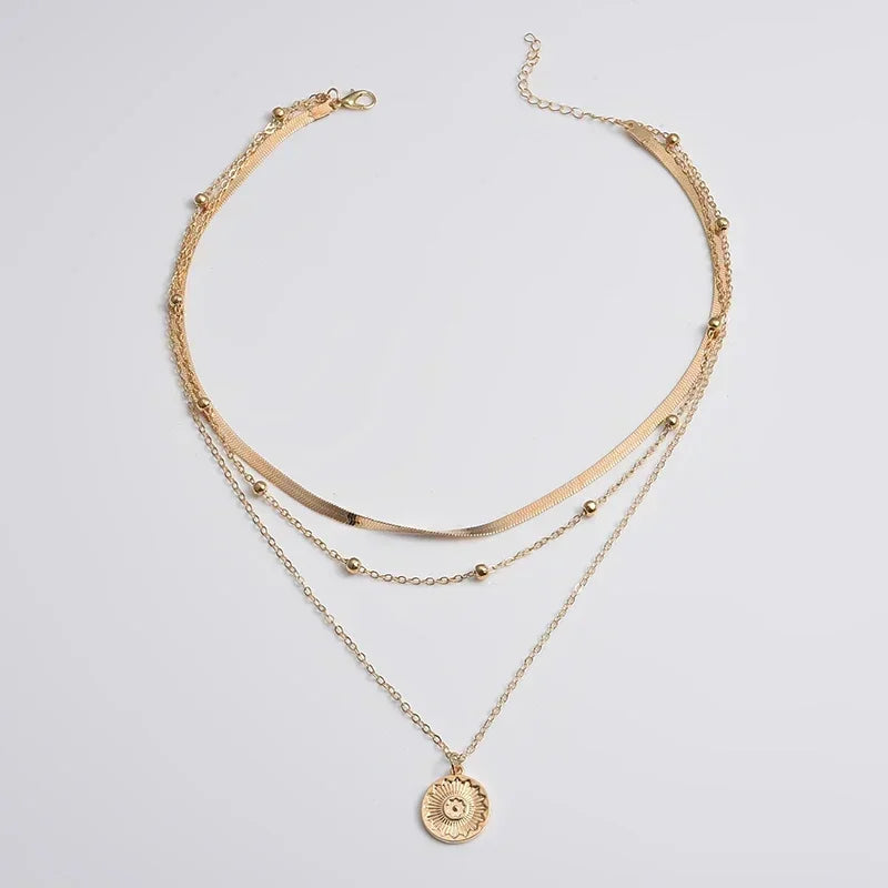 Collier Rond à Trois Rangs Argent Sterling 925 Femme - Chaîne Simple Minimaliste