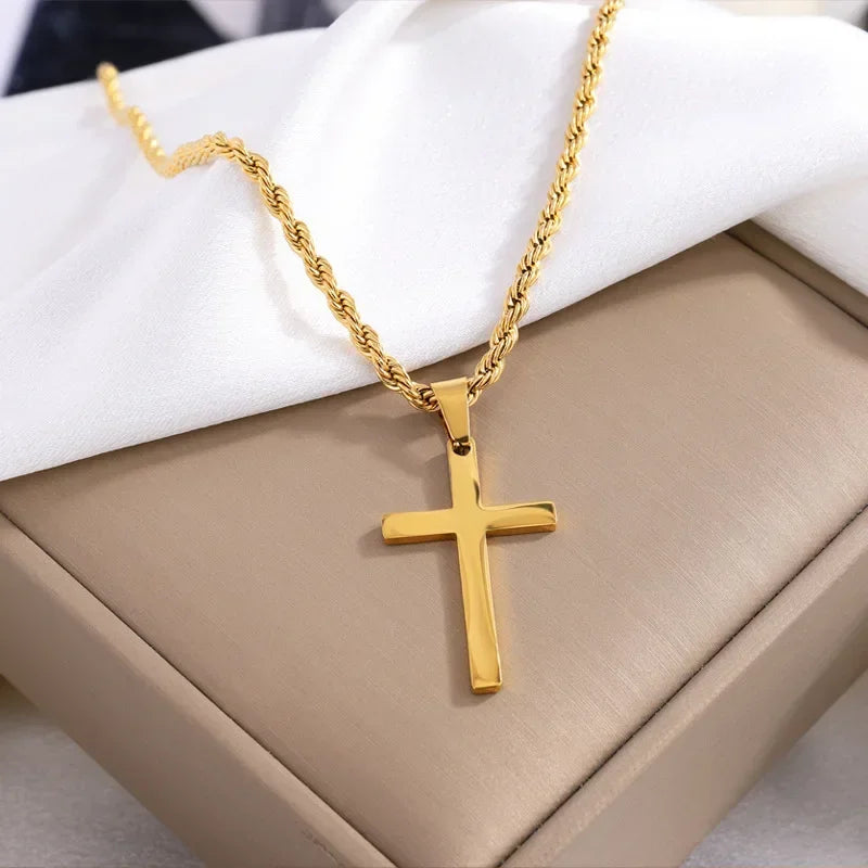 Collier Pendentif Croix Acier Inoxydable Mixte - Minimaliste Or Argent Homme Femme