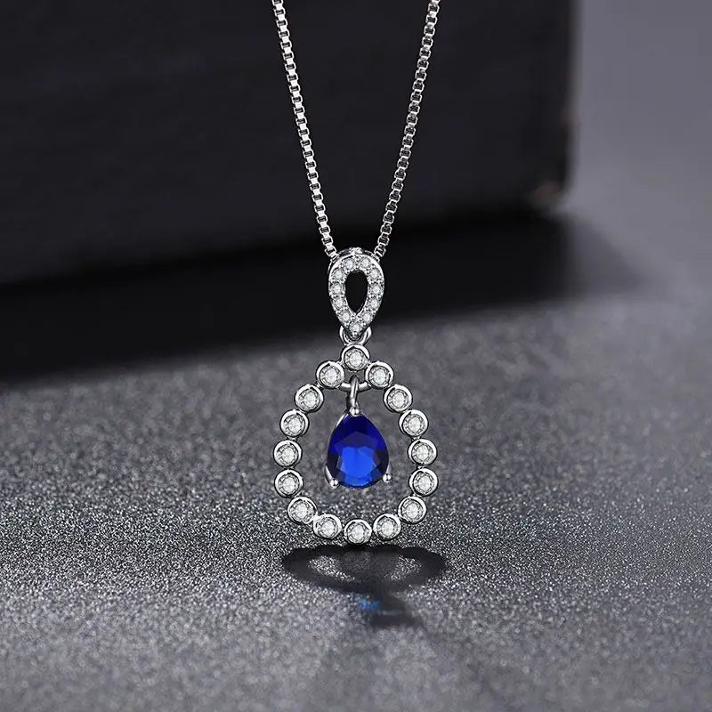 Collier Plaqué Platine 925 Pendentif Goutte d'Eau Colorée - Argent Sterling Élégant Fête