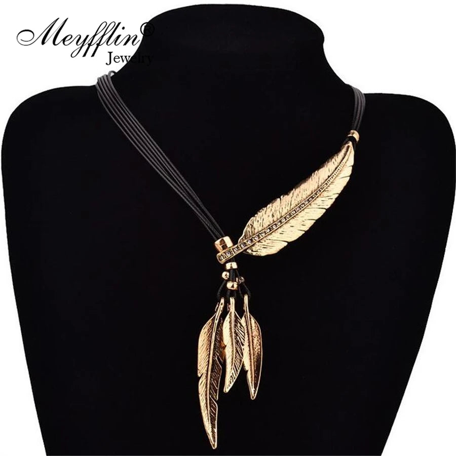 Collier Femme Plumes Colliers & Pendentifs Corde Cuir Vintage Maxi Statement
