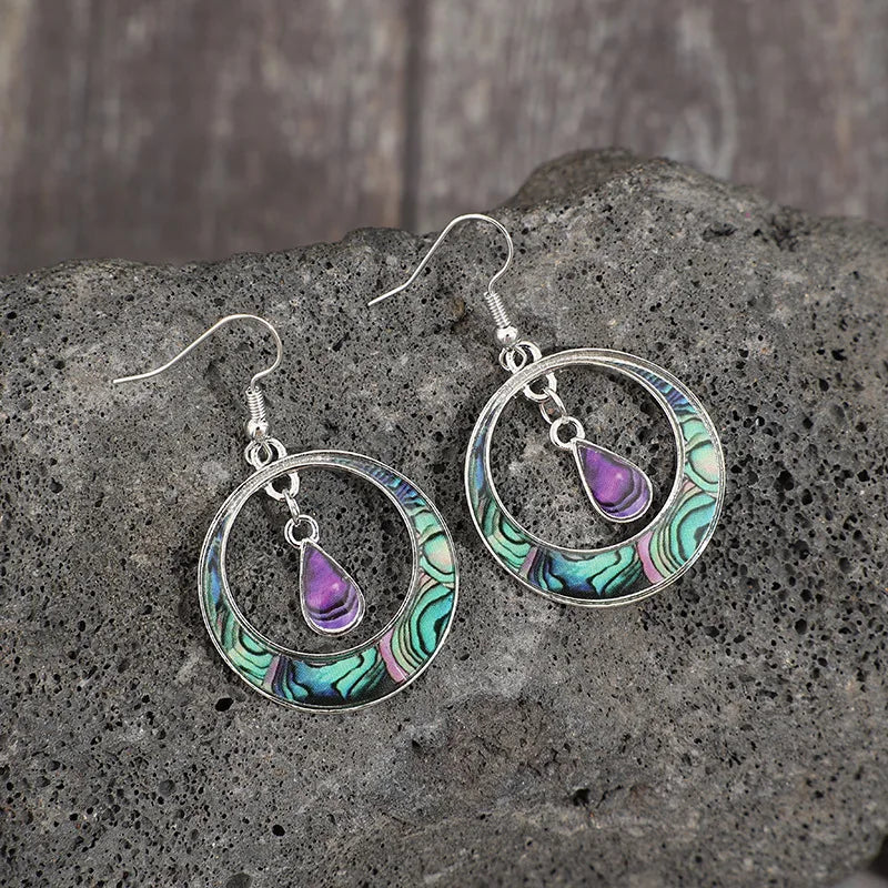 Boucles d'Oreilles Femmes Pendantes Vintage Pierre Violette - Bijou Femme Argenté