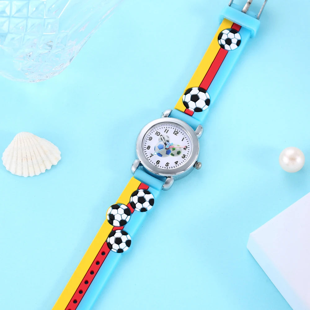 MOONBIFFY - Montre Enfant Football - Bracelet Silicone Bleu - Cadran Animé Sport