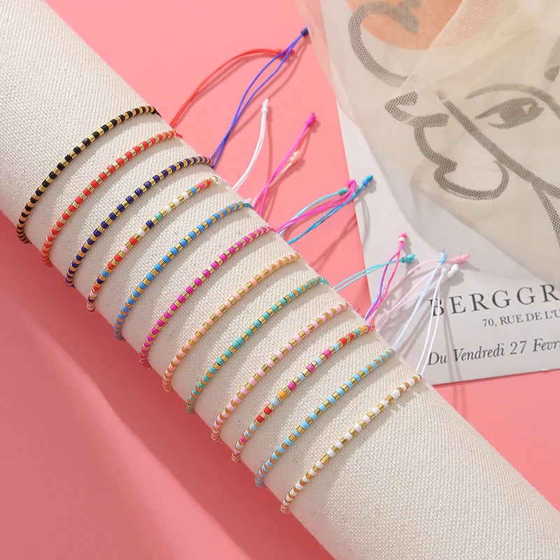 Ensemble 12 Bracelets Multicolores Perles Ajustables Femme Fille - Corde