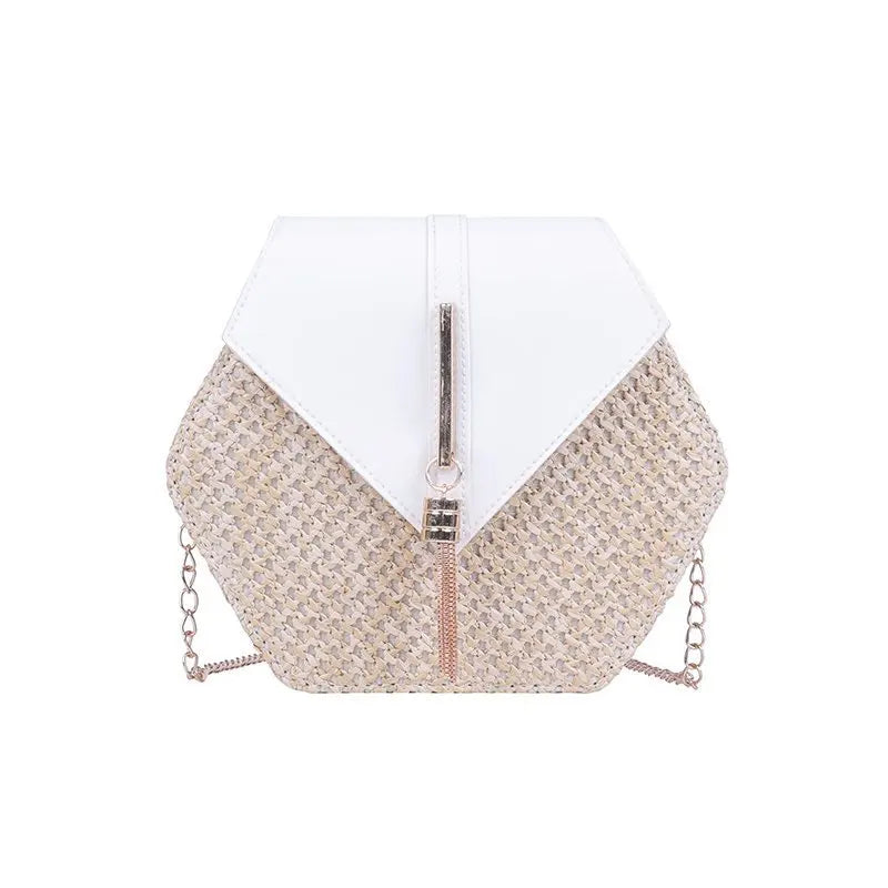 Sac à Main Hexagonal Paille Rotin - Sac Plage Bohème Tissé Main Chaîne Été