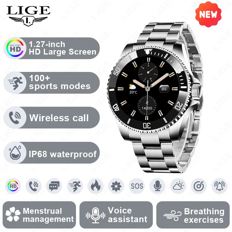 NOUVEAUTÉ 2026 !!! – Montre Homme Connectée LIGE 2026 – Appels Bluetooth, IP68, Écran HD 1.27", Suivi Santé & 100+ Sports