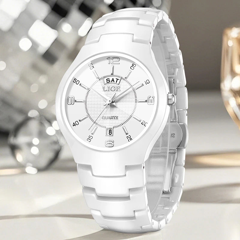 Montre Femme LIGE 2026 Céramique - Élégante Luxe Calendrier Étanche