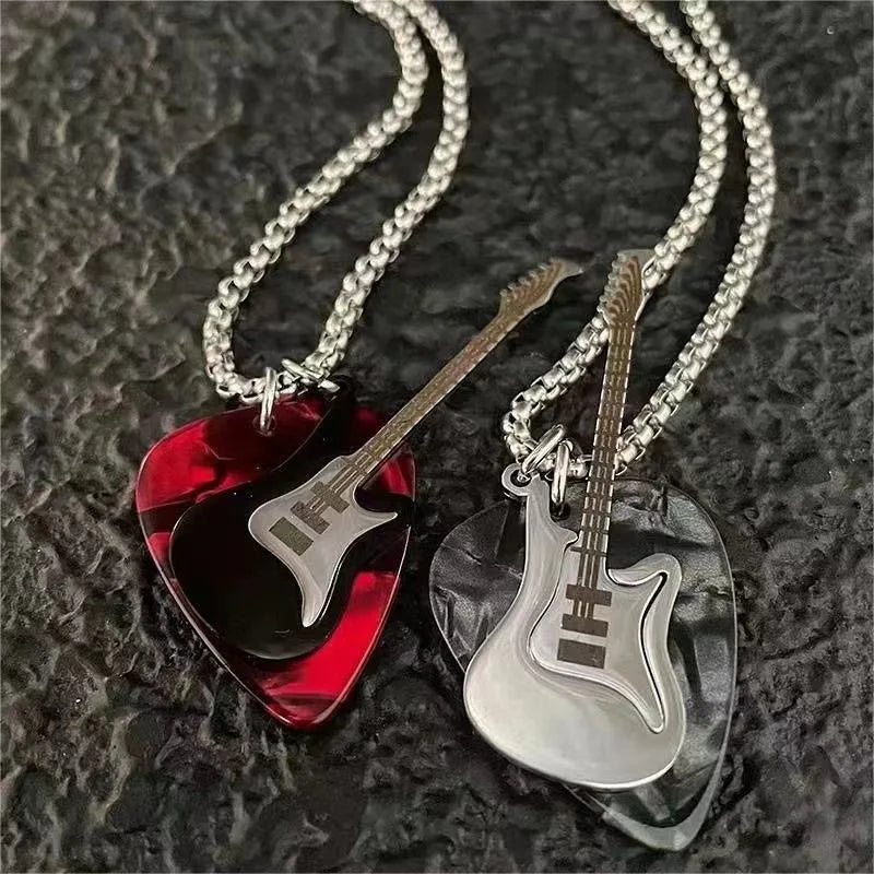 Collier Pendentif Médiator Guitare Hip-Hop Acier Inoxydable - Bijou Unisexe
