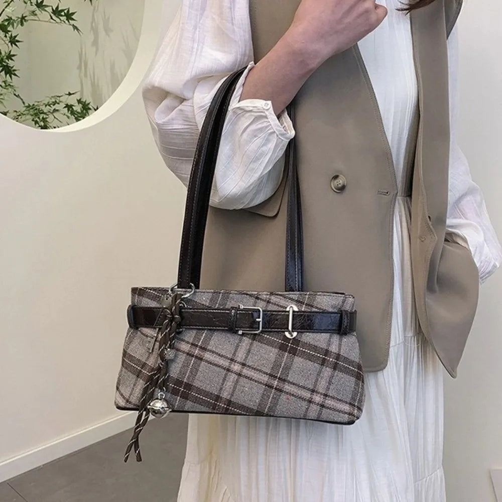 Sac à Main Femme Boho Carreaux Léger - Sac Bandoulière Clochette Shopping