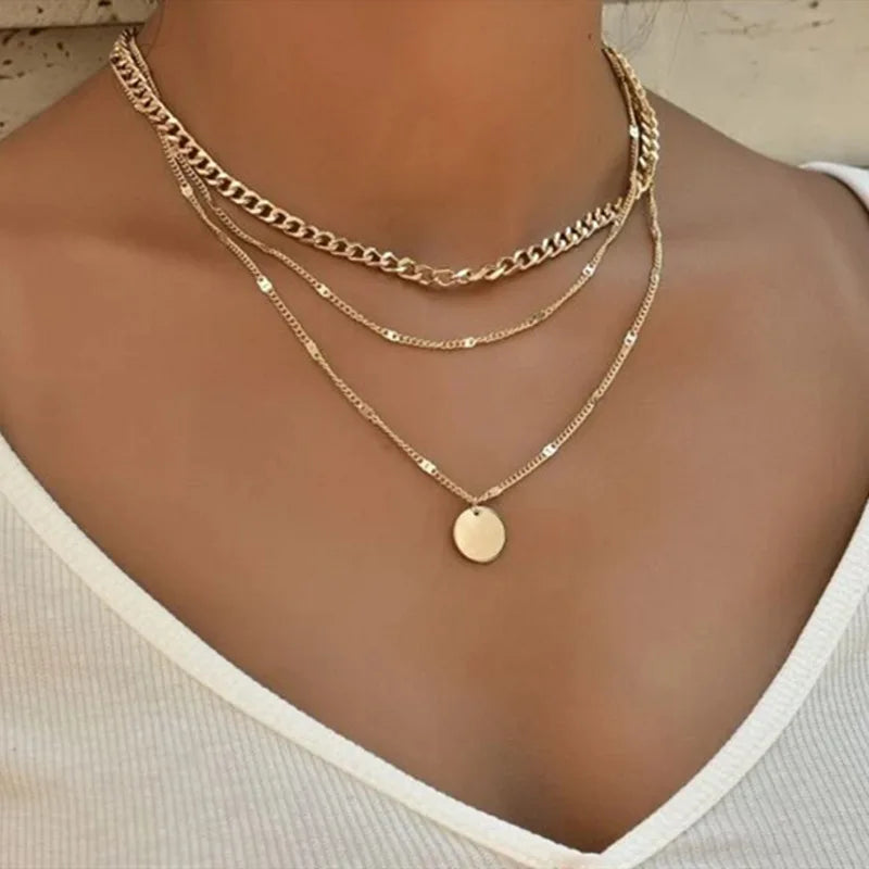 Collier Multi-Rangs Pendentif Pièces Vintage Bohème - Bijou Femme Doré