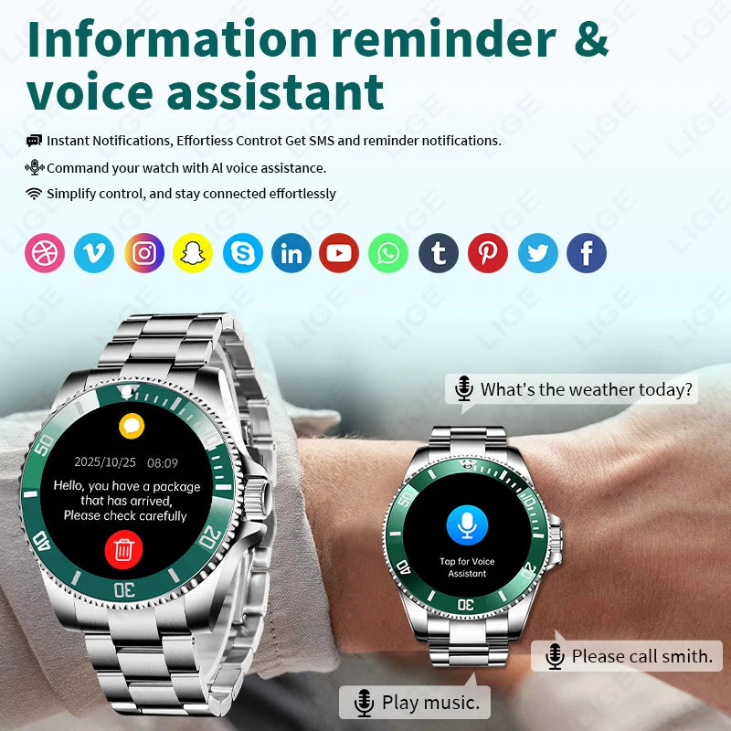 NOUVEAUTÉ 2026 !!! – Montre Homme Connectée LIGE 2026 – Appels Bluetooth, IP68, Écran HD 1.27", Suivi Santé & 100+ Sports