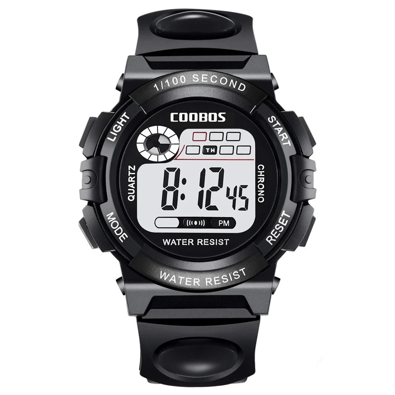 MOONBIFFY - Montre Enfant Sport LED Digitale - Étanche 3 ATM - Chronomètre - Calendrier - 43mm