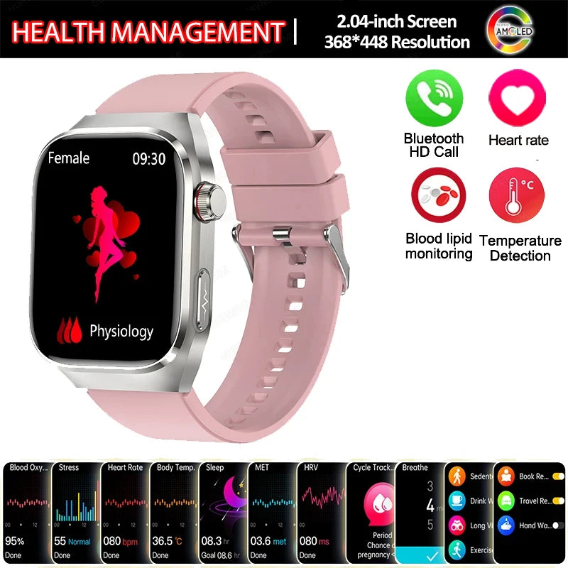 Montre Connectée Santé 2026 ECG - Lipides Sanguins, Acide Urique, Température, IP68, 650mAh, Appels BT