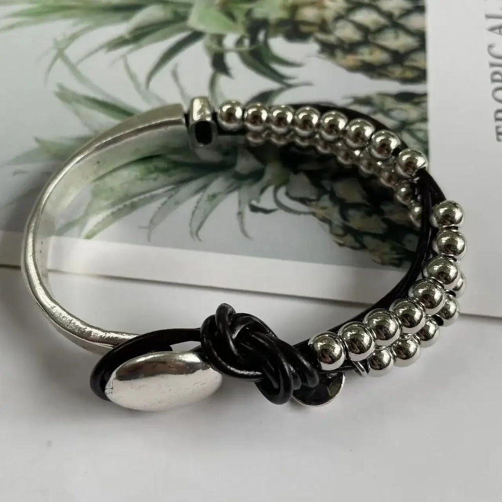 Bracelet Bohème Chic Hippie Double Cuir Tressé Perles Unisexe