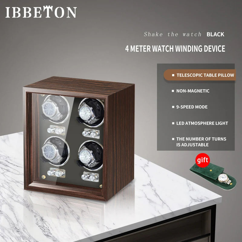 Remontoir à Montres Automatique IBBETON Luxe Cuir - Moteur Mabuchi - Armoire Rangement - 6 Montres - Garantie 3 Ans