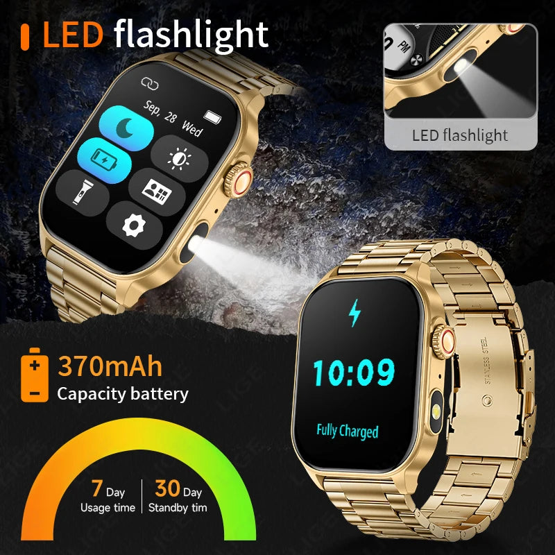 LIGE - Montre Intelligente LIGE 2.01" Militaire Sport - Lampe LED - Appels Bluetooth 5.2 - Étanche - Android iOS