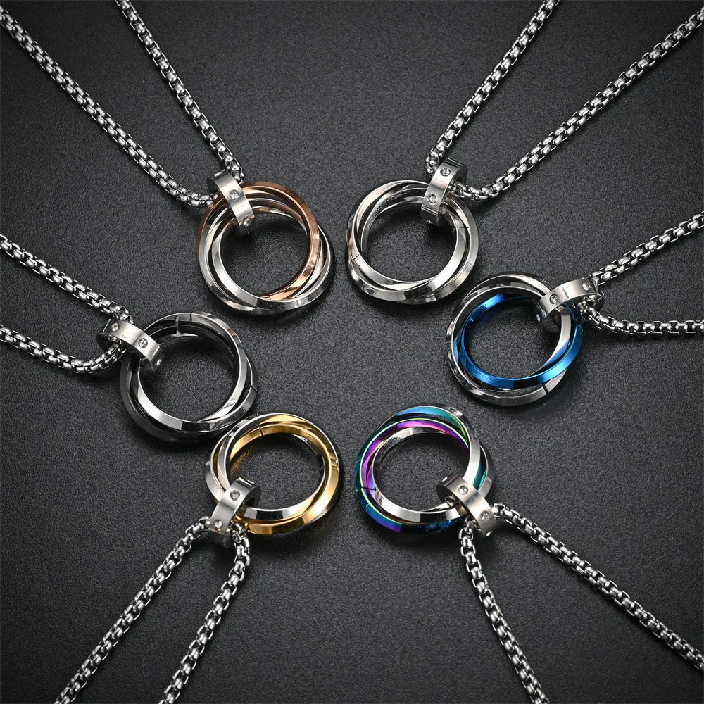 Collier à Trois Cercles Entrelacés Acier Inoxydable - Minimaliste Unisexe Bohème