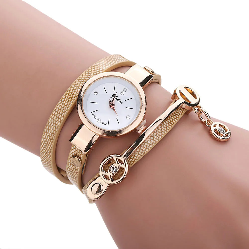 MOONBIFFY - Montre Femme Bracelet Multicouche - Quartz Analogique Strass - Cuir Similicuir