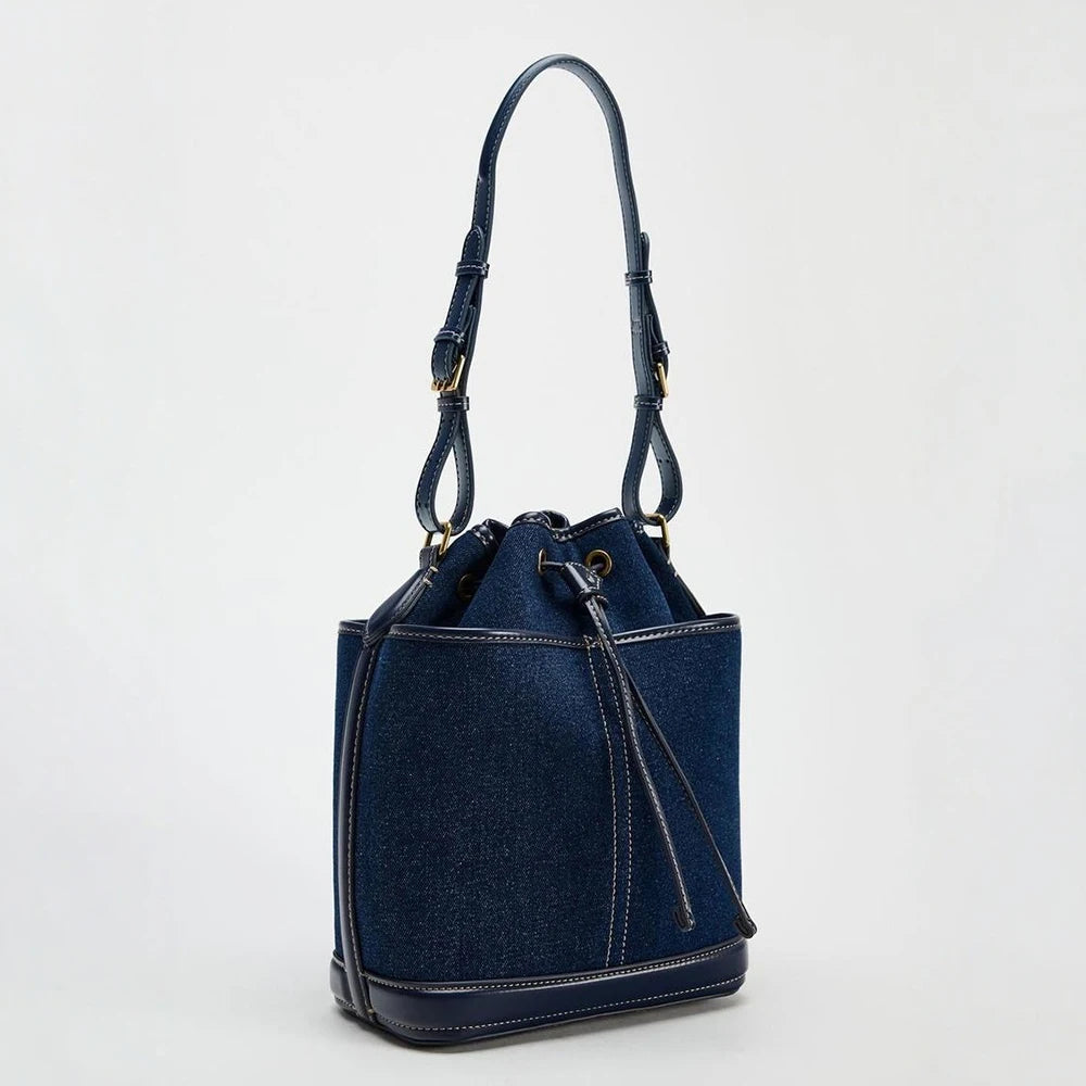 Sac à Main Femme - Seau Femme Denim Toile - Sac Bandoulière Designer Cordon Coulissant 2025