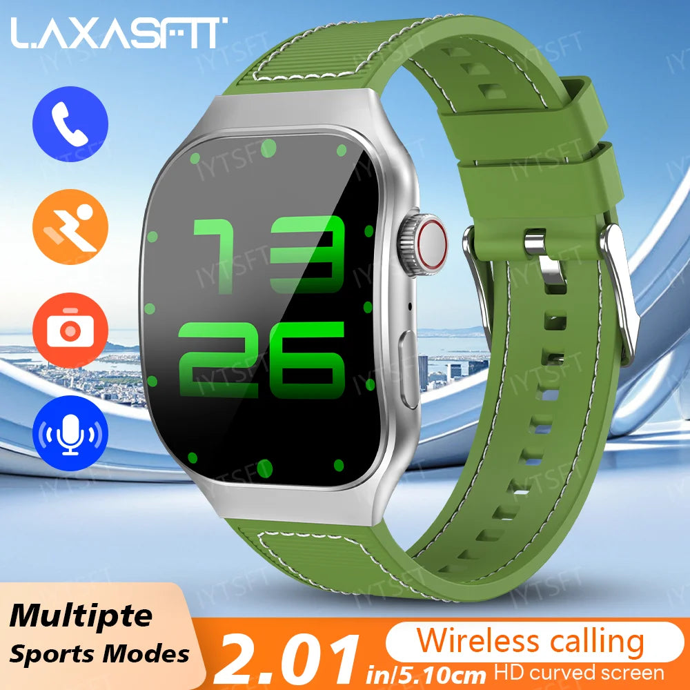 LAXASFIT - Montre Intelligente LAXASFIT 2.01" Écran Incurvé - Bluetooth 5.3 - Appels HD - Modes Sport - Android iOS