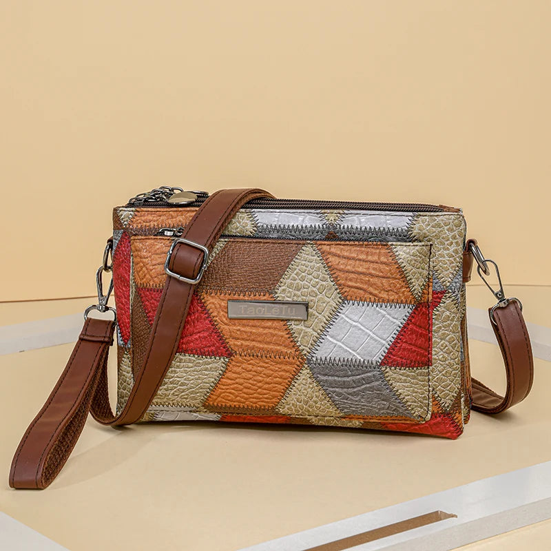 Sac à Main Femme Designer Vintage Cuir PU Patchwork - Sac Bandoulière Classique