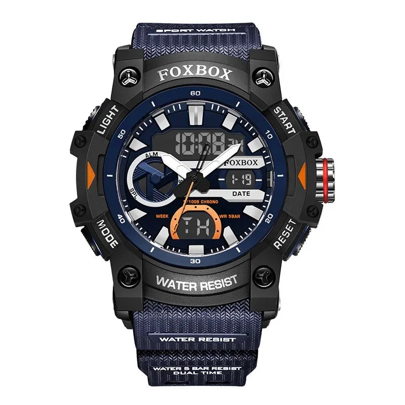 LIGE - Montre Homme FOXBOX Sport Militaire - Double Affichage Digital - Étanche 5 ATM - XXL 55mm