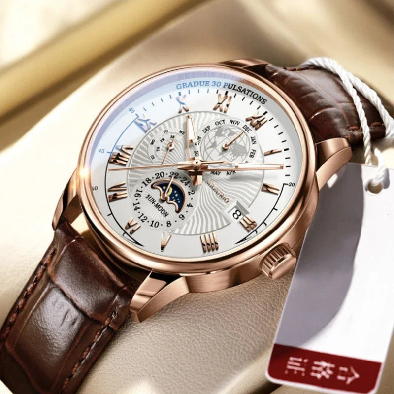Montre Homme Sport Luxe 2026 - Bracelet Cuir Étanche Lumineux Quartz Date
