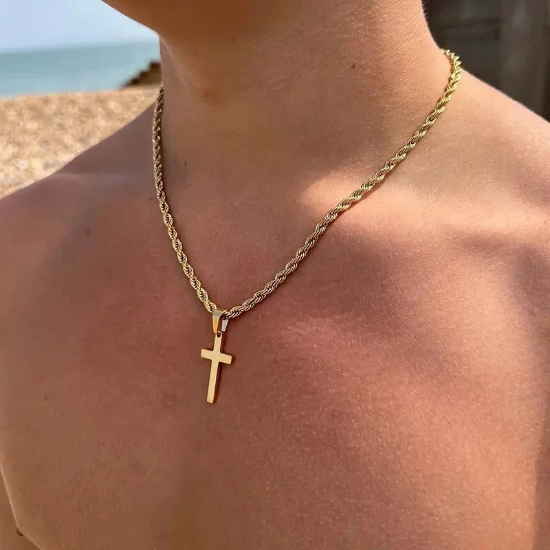 Collier Pendentif Croix Acier Inoxydable Mixte - Minimaliste Or Argent Homme Femme