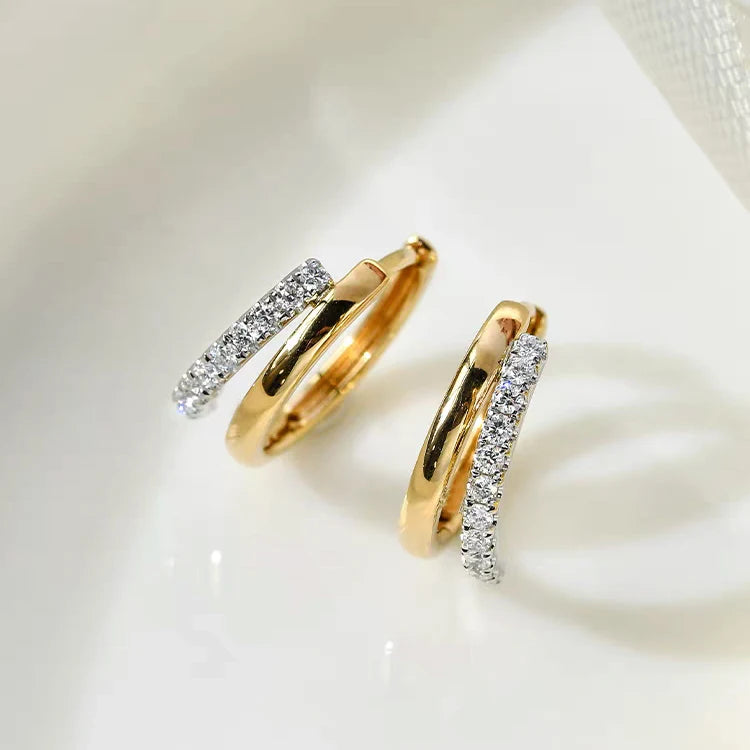 Boucles d'Oreilles Femmes Argent 925 Plaqué Or 18K Moissanite - Bijou Luxe