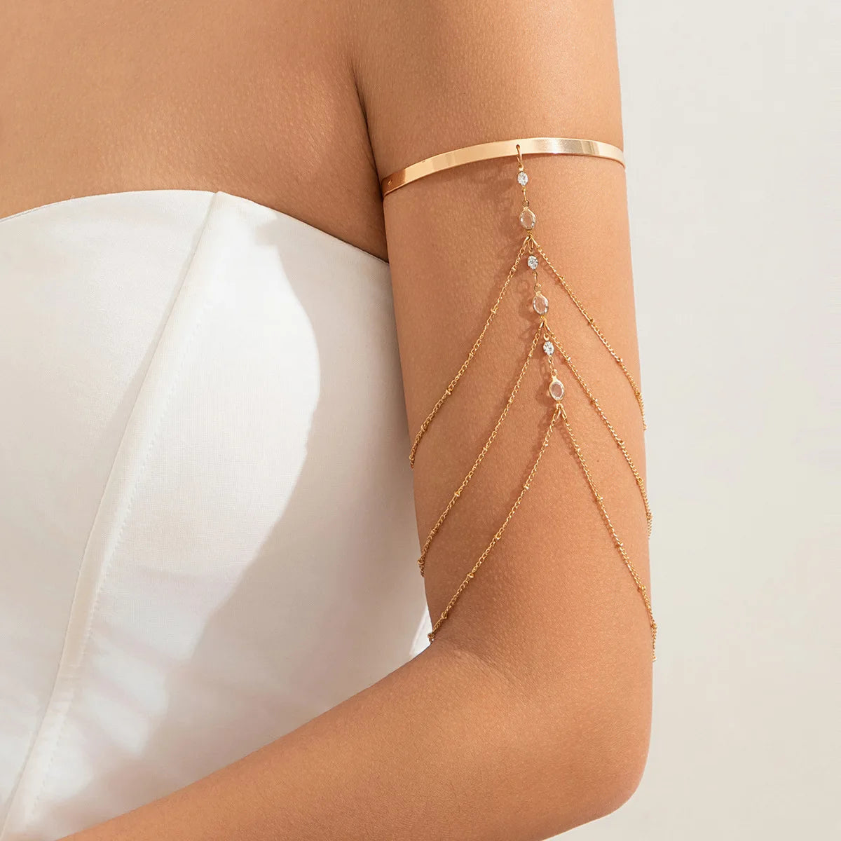 Bracelet Femme Manchette Bohème Cristal Pompons - Bijou Femme Bras Mariage