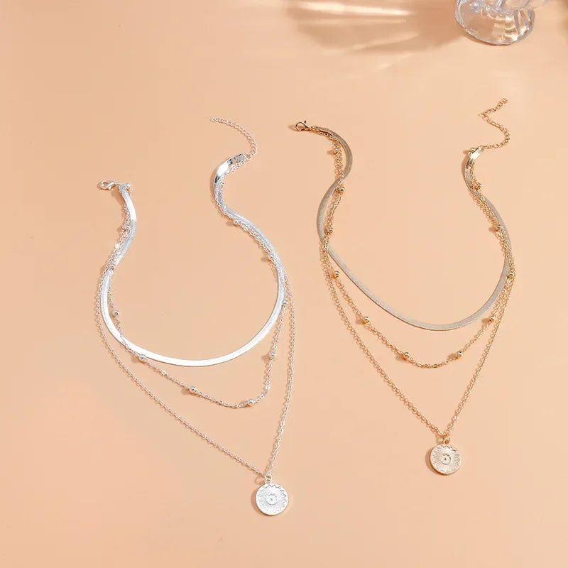 Collier Rond à Trois Rangs Argent Sterling 925 Femme - Chaîne Simple Minimaliste
