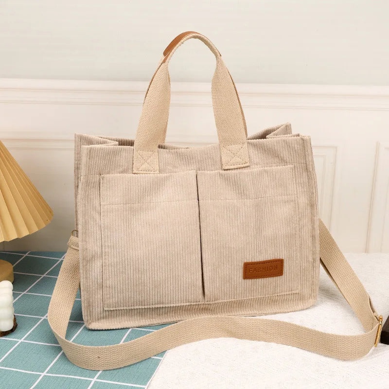 Sac à Main Femme Velours Côtelé Grande Capacité - Sac Bandoulière Fashion Travail