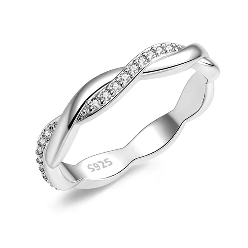 Bague Alliance Argent Sterling 925 Vigne Torsadée Zircone Cubique Femme