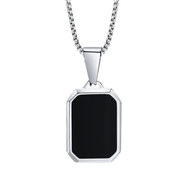 Collier Pendentif Rectangle Géométrique Mixte - Acier Inoxydable Homme
