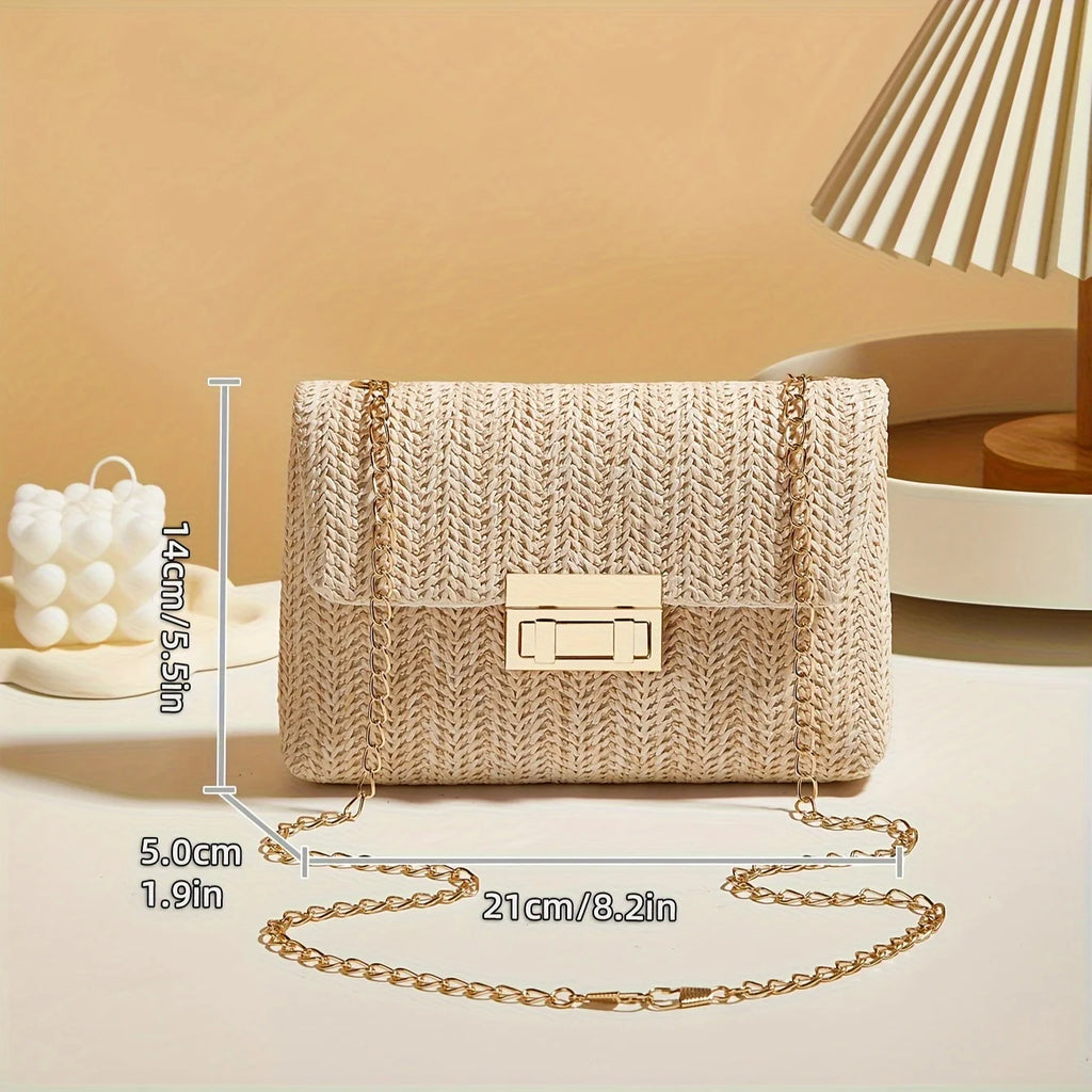 Sac à Main Femme Paille Femme Bandoulière - Sac Crossbody Fermoir Décoratif Fashion